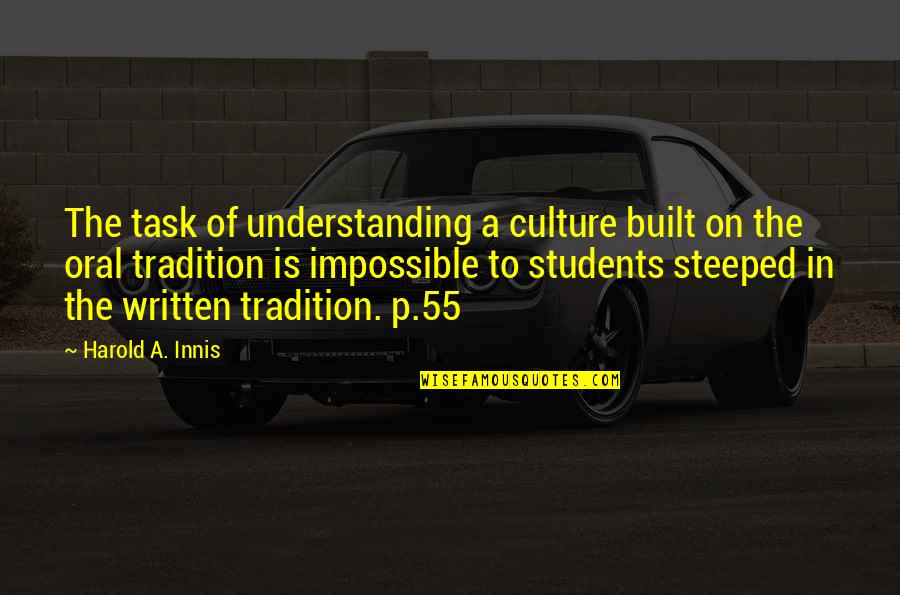 Oral Quotes By Harold A. Innis: The task of understanding a culture built on