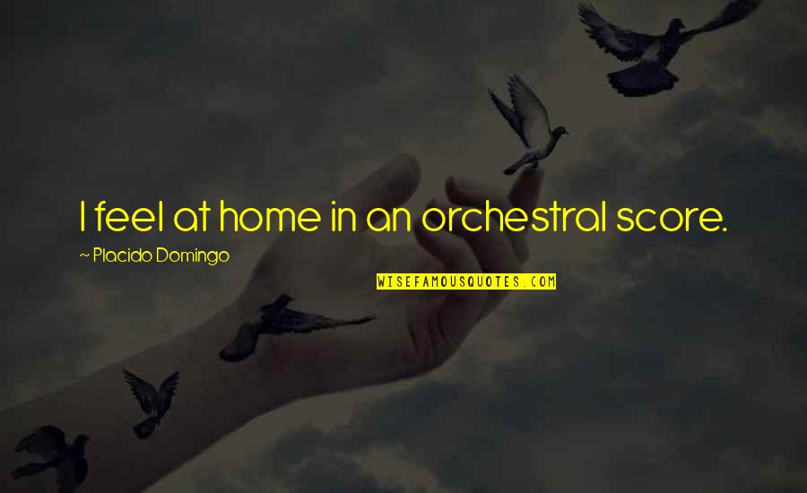 Orchestral Quotes By Placido Domingo: I feel at home in an orchestral score.