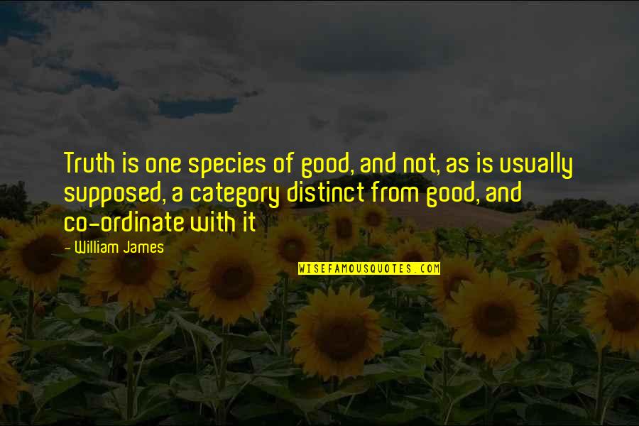 Ordinate Quotes By William James: Truth is one species of good, and not, Ordinate Quotes By William James: Truth is one species of good, and not,