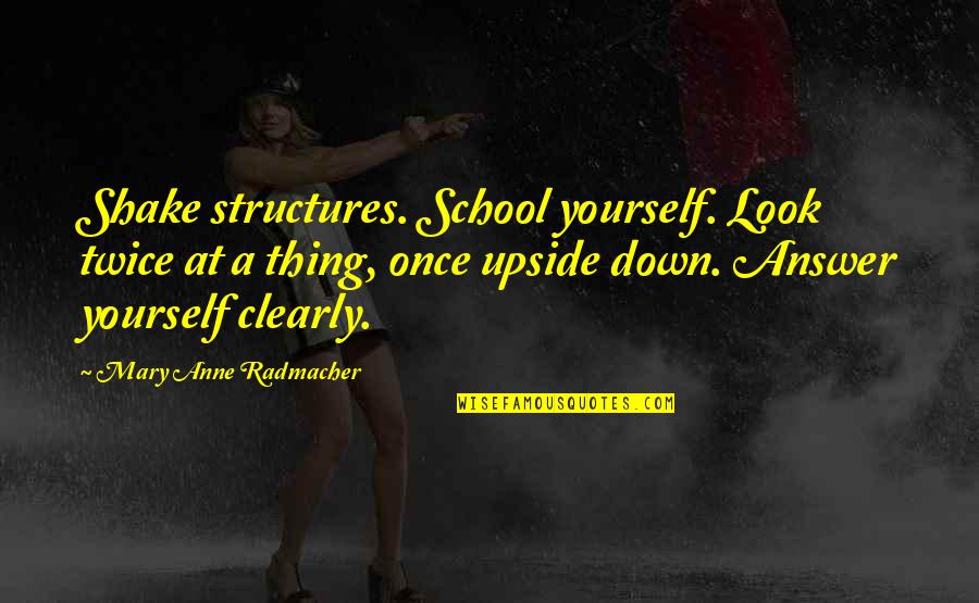 Organization And Success Quotes By Mary Anne Radmacher: Shake structures. School yourself. Look twice at a Organization And Success Quotes By Mary Anne Radmacher: Shake structures. School yourself. Look twice at a
