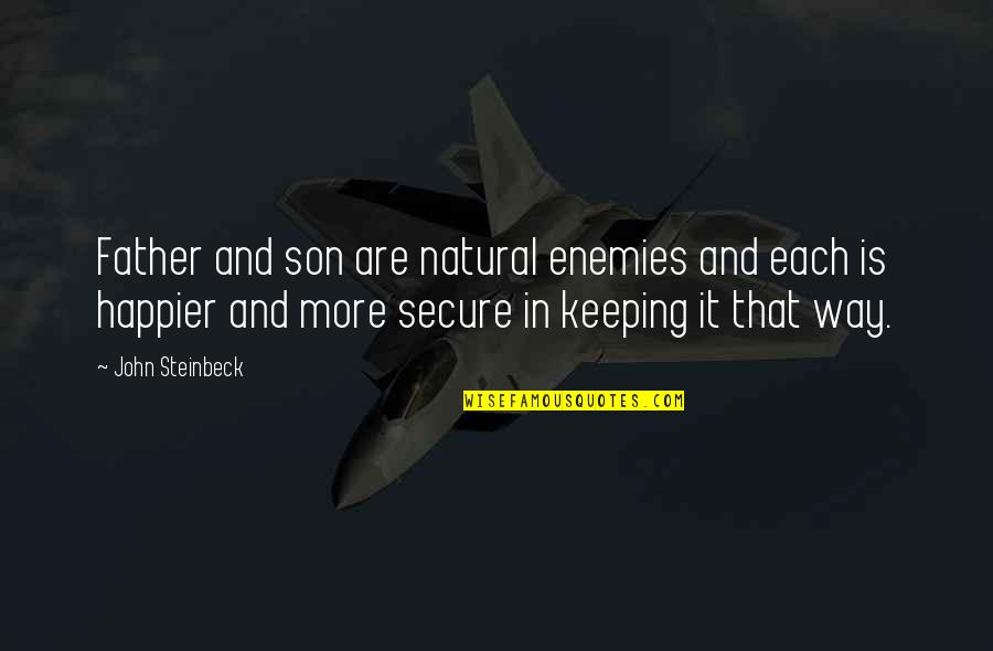 Orges Shehi Quotes By John Steinbeck: Father and son are natural enemies and each Orges Shehi Quotes By John Steinbeck: Father and son are natural enemies and each