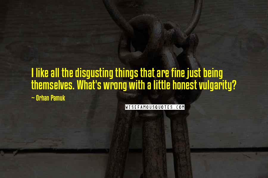 Orhan Pamuk quotes: I like all the disgusting things that are fine just being themselves. What's wrong with a little honest vulgarity?
