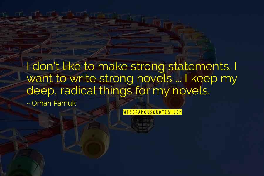 Orhan Pamuk Quotes By Orhan Pamuk: I don't like to make strong statements. I