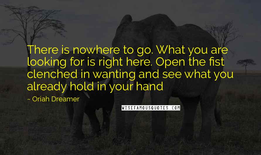 Oriah Dreamer quotes: There is nowhere to go. What you are looking for is right here. Open the fist clenched in wanting and see what you already hold in your hand