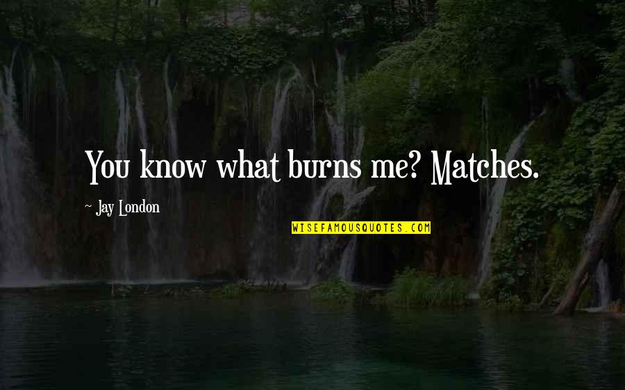 Origin Of Various Quotes By Jay London: You know what burns me? Matches.