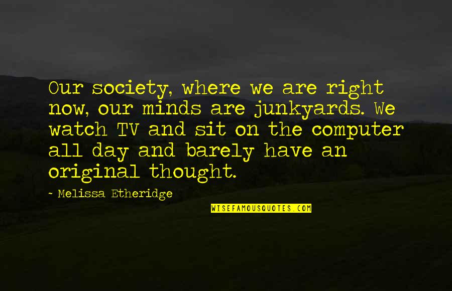 Original Thought Quotes By Melissa Etheridge: Our society, where we are right now, our
