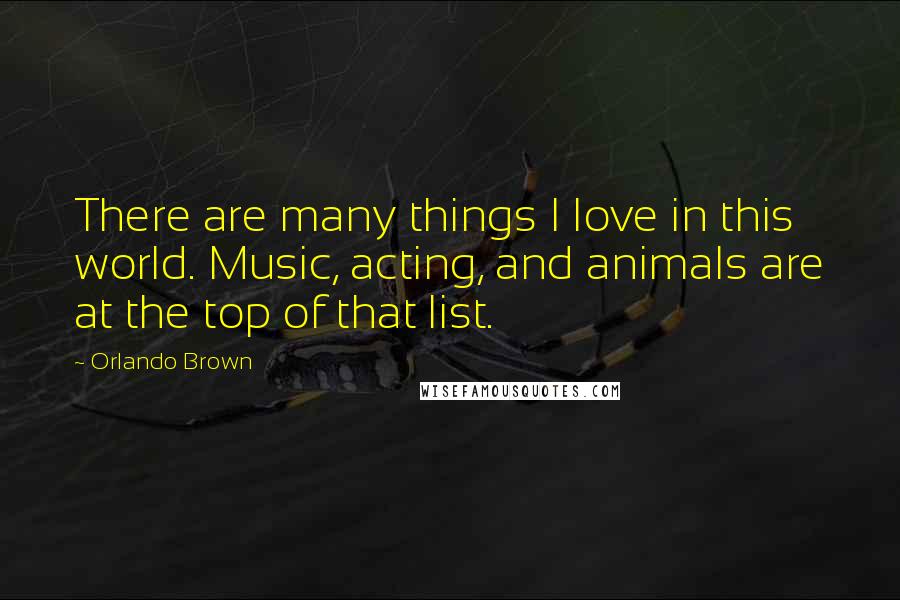 Orlando Brown quotes: There are many things I love in this world. Music, acting, and animals are at the top of that list.