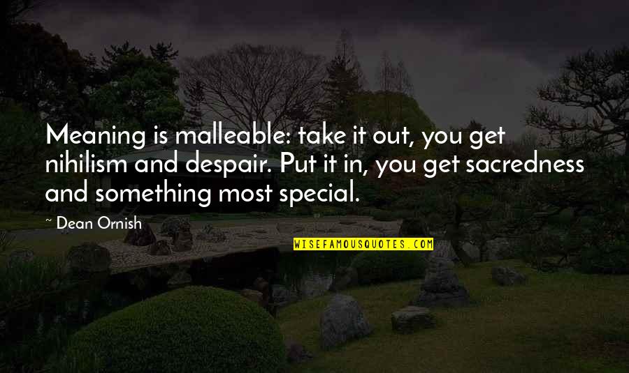 Ornish Quotes By Dean Ornish: Meaning is malleable: take it out, you get
