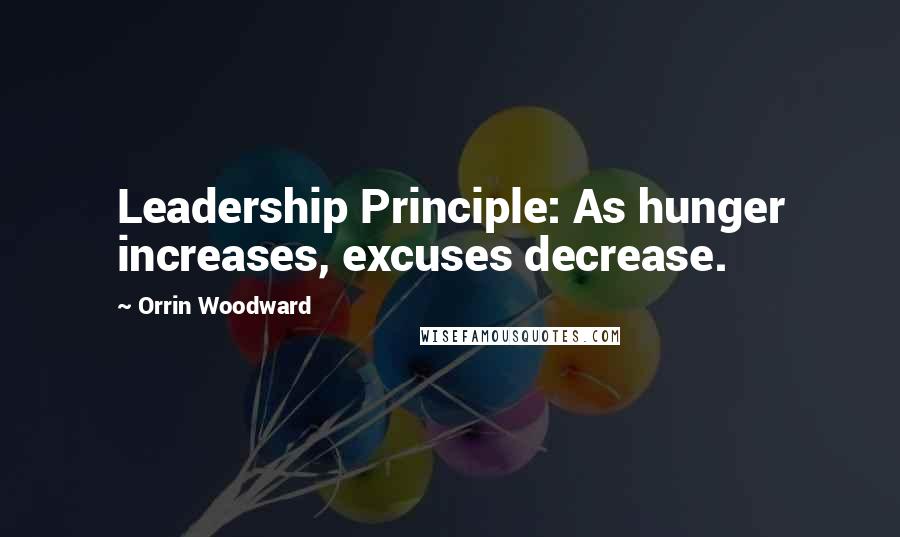 Orrin Woodward quotes: Leadership Principle: As hunger increases, excuses decrease.