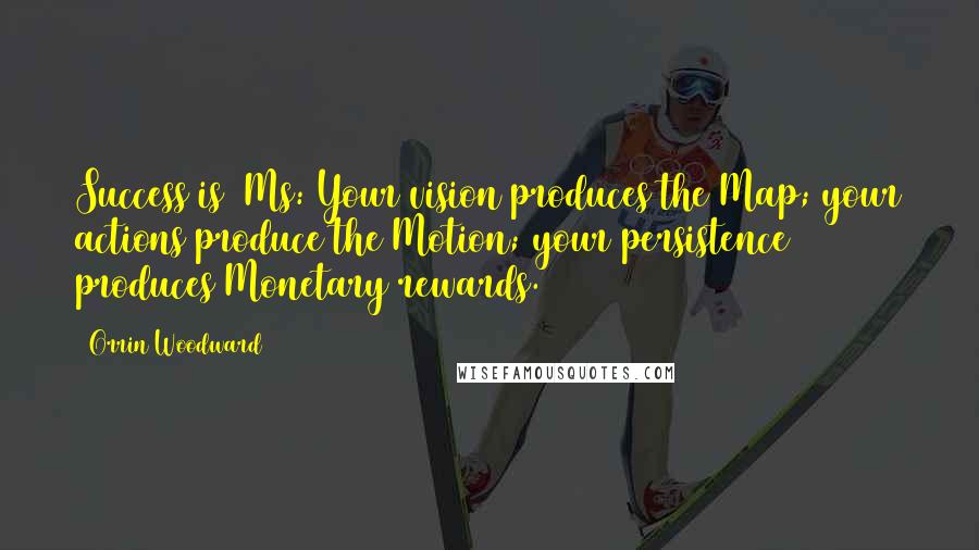 Orrin Woodward quotes: Success is 3Ms: Your vision produces the Map; your actions produce the Motion; your persistence produces Monetary rewards.