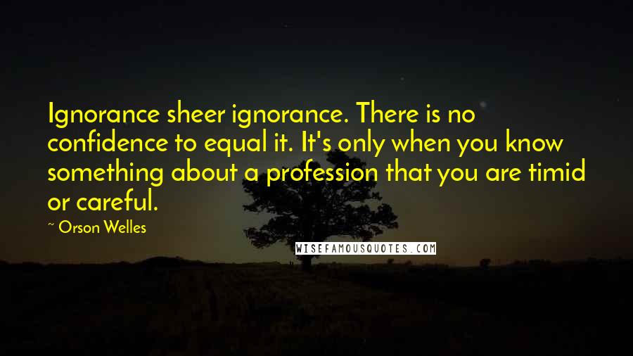 Orson Welles quotes: Ignorance sheer ignorance. There is no confidence to equal it. It's only when you know something about a profession that you are timid or careful. Orson Welles quotes: Ignorance sheer ignorance. There is no confidence to equal it. It's only when you know something about a profession that you are timid or careful.