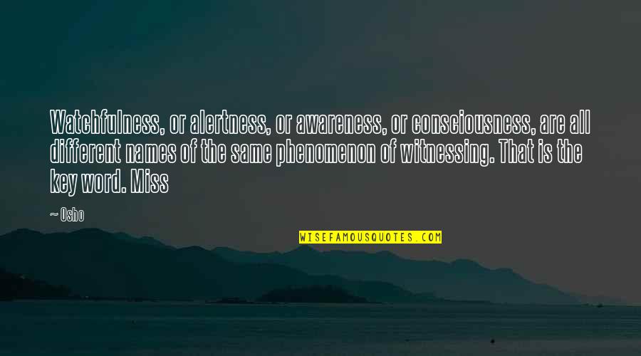 Osho Quotes By Osho: Watchfulness, or alertness, or awareness, or consciousness, are