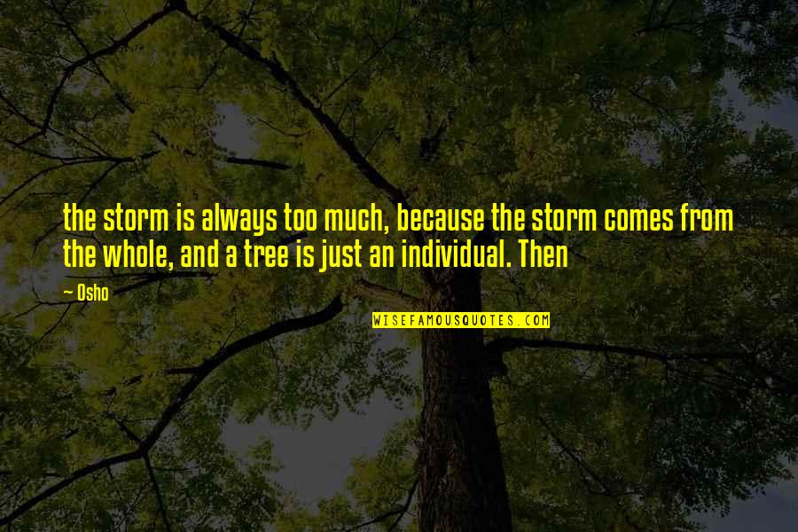 Osho's Quotes By Osho: the storm is always too much, because the Osho's Quotes By Osho: the storm is always too much, because the