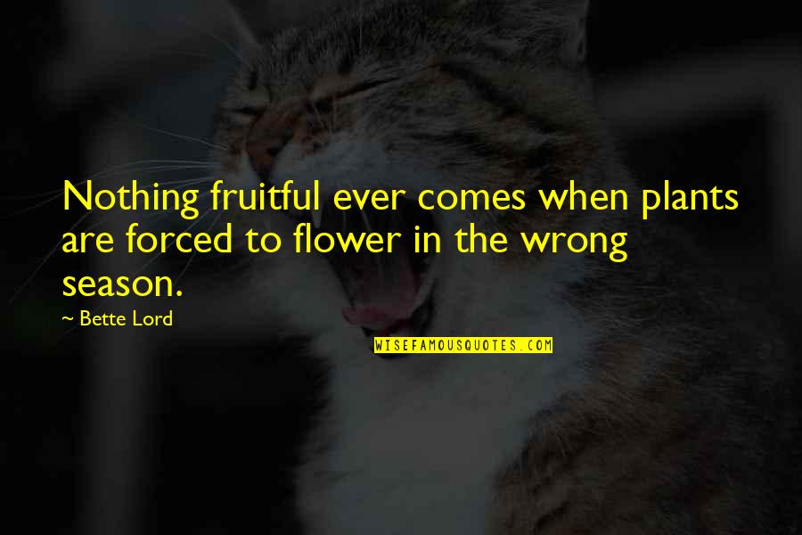 Osservatore Vaticano Quotes By Bette Lord: Nothing fruitful ever comes when plants are forced