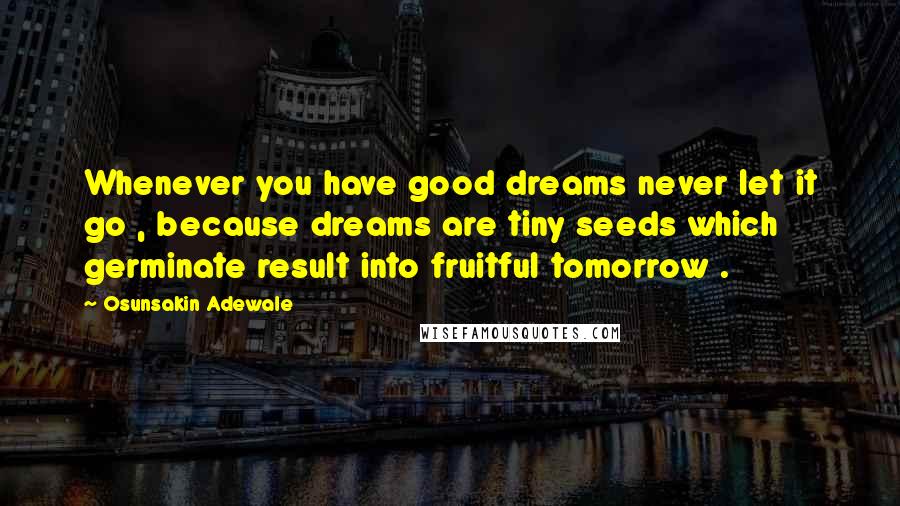 Osunsakin Adewale quotes: Whenever you have good dreams never let it go , because dreams are tiny seeds which germinate result into fruitful tomorrow .