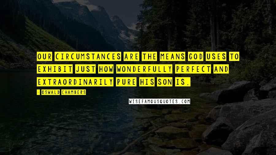 Oswald Chambers quotes: Our circumstances are the means God uses to exhibit just how wonderfully perfect and extraordinarily pure His Son is. Oswald Chambers quotes: Our circumstances are the means God uses to exhibit just how wonderfully perfect and extraordinarily pure His Son is.