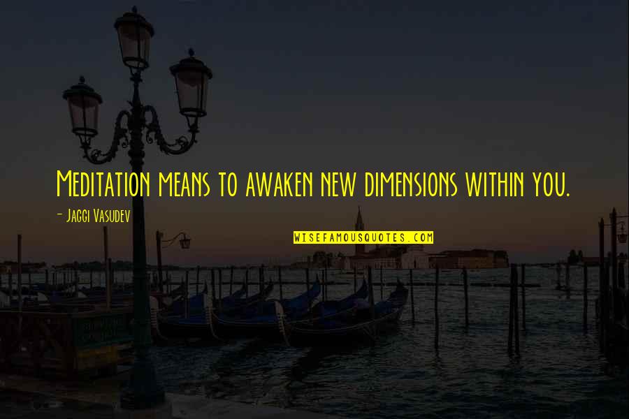 Other Dimensions Quotes By Jaggi Vasudev: Meditation means to awaken new dimensions within you.