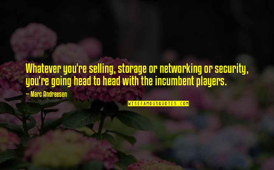 Other Networking Quotes By Marc Andreesen: Whatever you're selling, storage or networking or security, Other Networking Quotes By Marc Andreesen: Whatever you're selling, storage or networking or security,