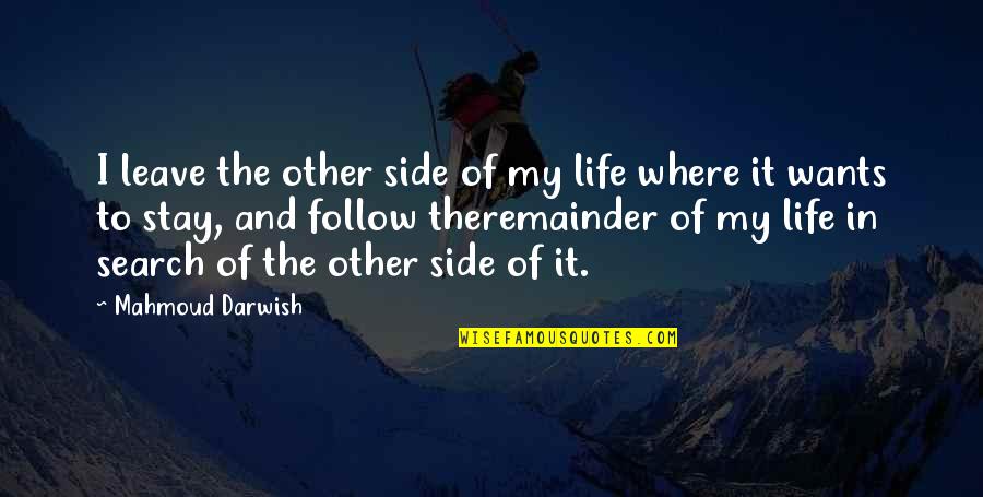 Other Side Of Life Quotes By Mahmoud Darwish: I leave the other side of my life