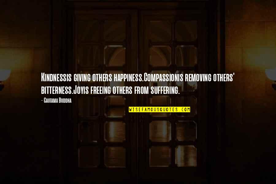 Others Suffering Quotes By Gautama Buddha: Kindnessis giving others happiness.Compassionis removing others' bitterness.Joyis freeing