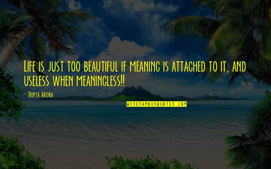 Otherworldliness Synonym Quotes By Tripta Arora: Life is just too beautiful if meaning is