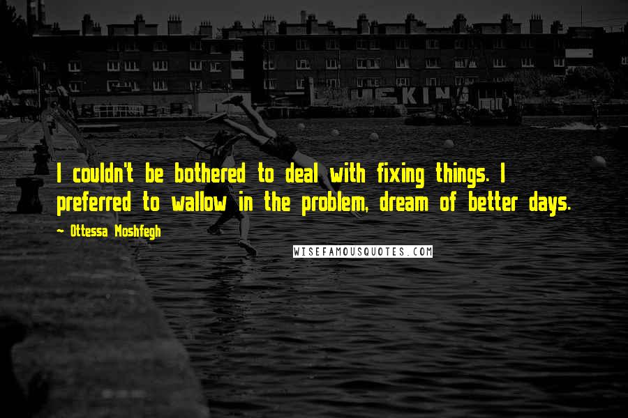 Ottessa Moshfegh quotes: I couldn't be bothered to deal with fixing things. I preferred to wallow in the problem, dream of better days.