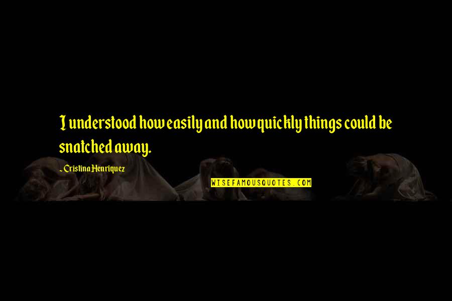 Ouled Haddadj Quotes By Cristina Henriquez: I understood how easily and how quickly things Ouled Haddadj Quotes By Cristina Henriquez: I understood how easily and how quickly things
