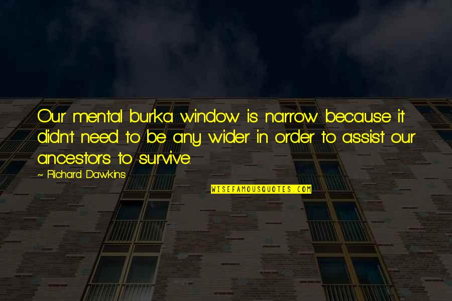 Our Ancestors Quotes By Richard Dawkins: Our mental burka window is narrow because it