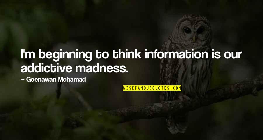 Our Beginning Quotes By Goenawan Mohamad: I'm beginning to think information is our addictive