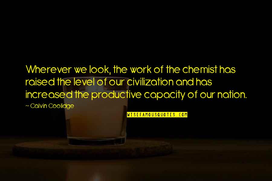 Our Chemistry Quotes By Calvin Coolidge: Wherever we look, the work of the chemist