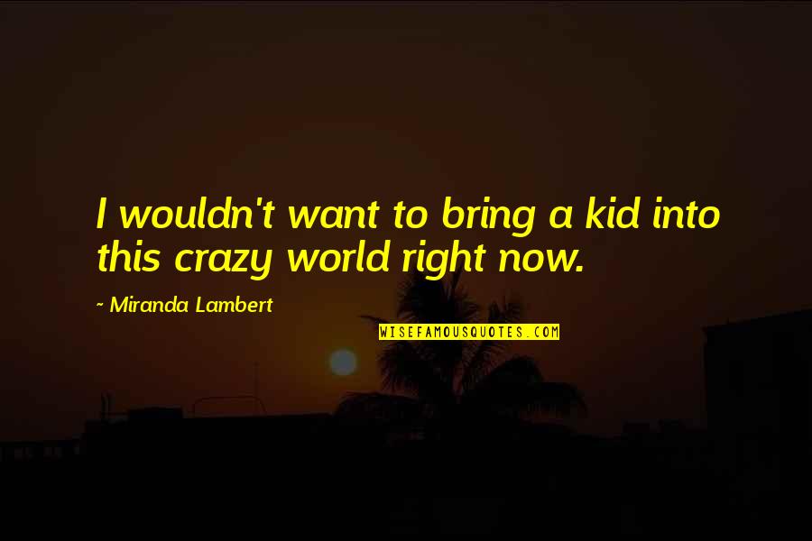 Our Crazy World Quotes By Miranda Lambert: I wouldn't want to bring a kid into
