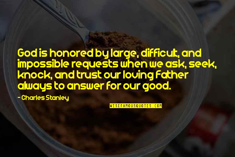 Our Loving God Quotes By Charles Stanley: God is honored by large, difficult, and impossible