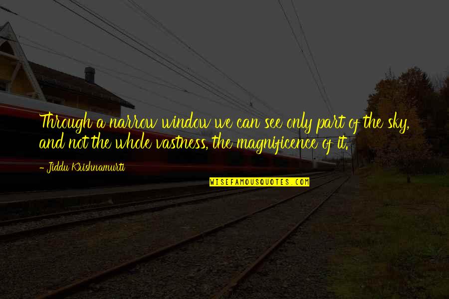 Our Magnificence Quotes By Jiddu Krishnamurti: Through a narrow window we can see only