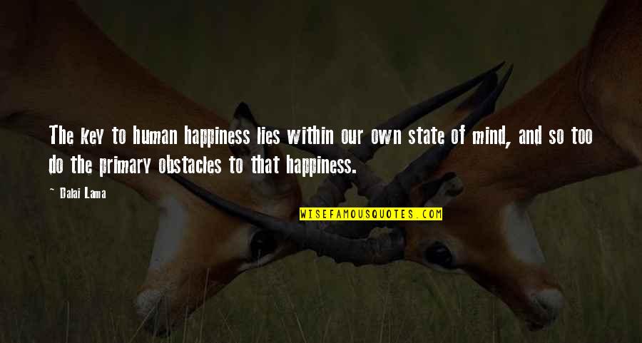 Our Own Happiness Quotes By Dalai Lama: The key to human happiness lies within our