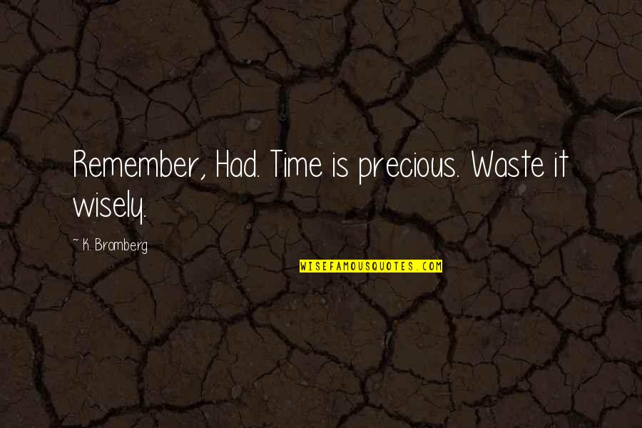 Our Time Is Precious Quotes By K. Bromberg: Remember, Had. Time is precious. Waste it wisely.