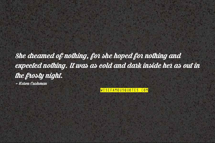 Out Cold Quotes By Karen Cushman: She dreamed of nothing, for she hoped for