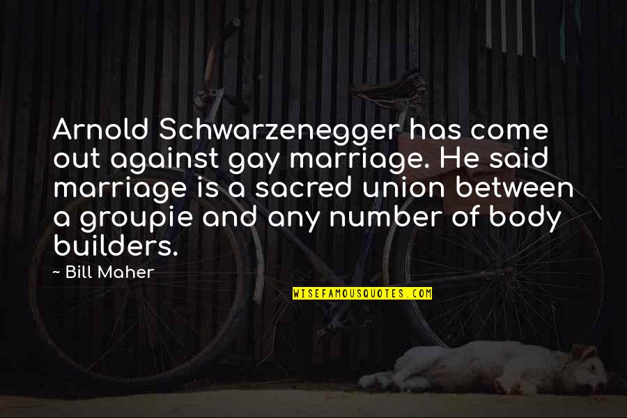 Out Of Numbers Quotes By Bill Maher: Arnold Schwarzenegger has come out against gay marriage.