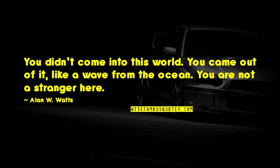 Out Of This World Quotes By Alan W. Watts: You didn't come into this world. You came