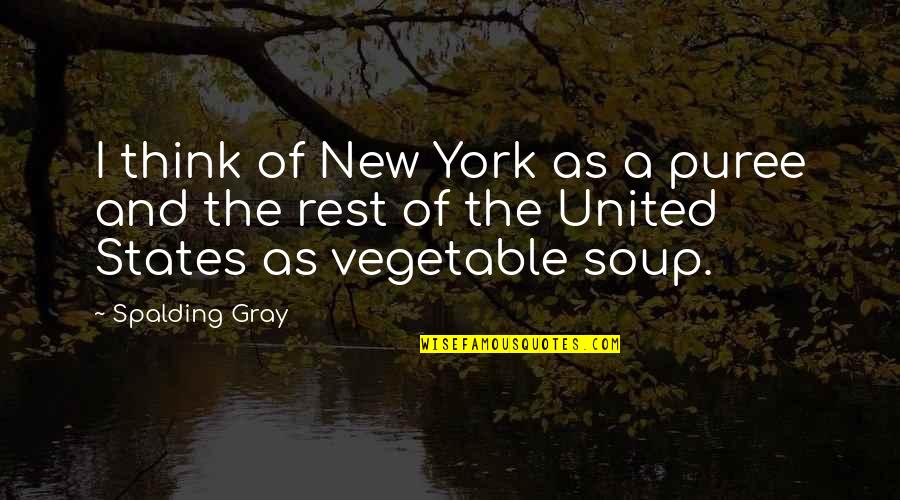 Outbursts Of Wrath Quotes By Spalding Gray: I think of New York as a puree