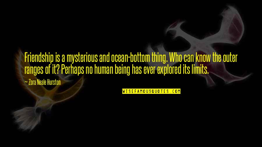 Outer Limits Quotes By Zora Neale Hurston: Friendship is a mysterious and ocean-bottom thing. Who