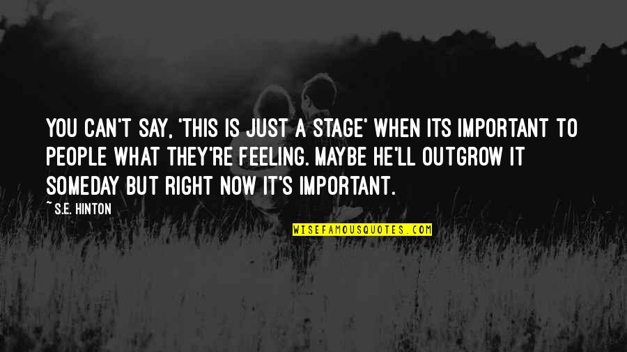 Outgrow It Quotes By S.E. Hinton: You can't say, 'This is just a stage'