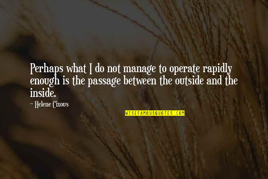 Outside And Inside Quotes By Helene Cixous: Perhaps what I do not manage to operate