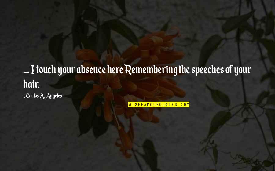 Outstretched Synonym Quotes By Carlos A. Angeles: ... I touch your absence hereRemembering the speeches