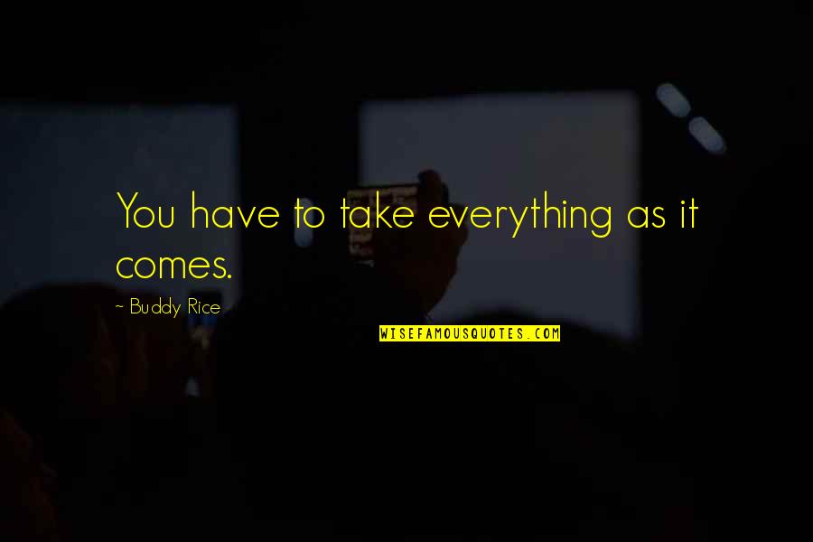 Outwitted Synonym Quotes By Buddy Rice: You have to take everything as it comes.