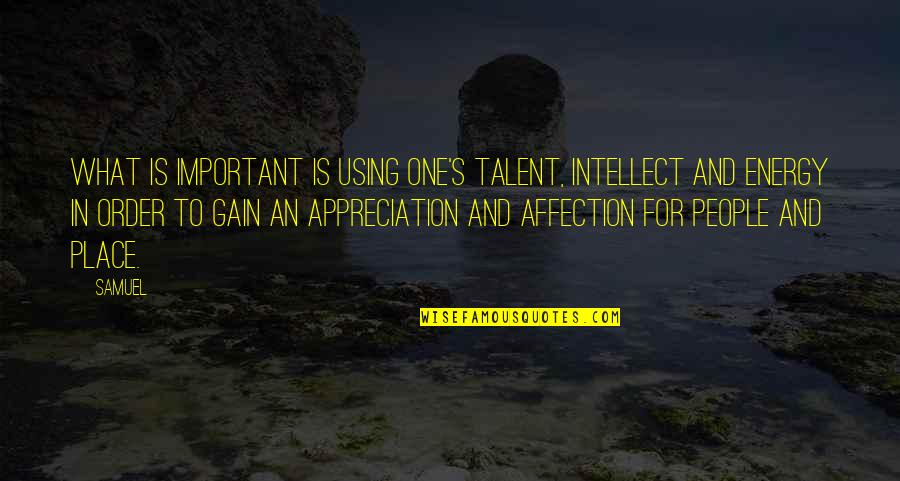 Over Affection Quotes By Samuel: What is important is using one's talent, intellect