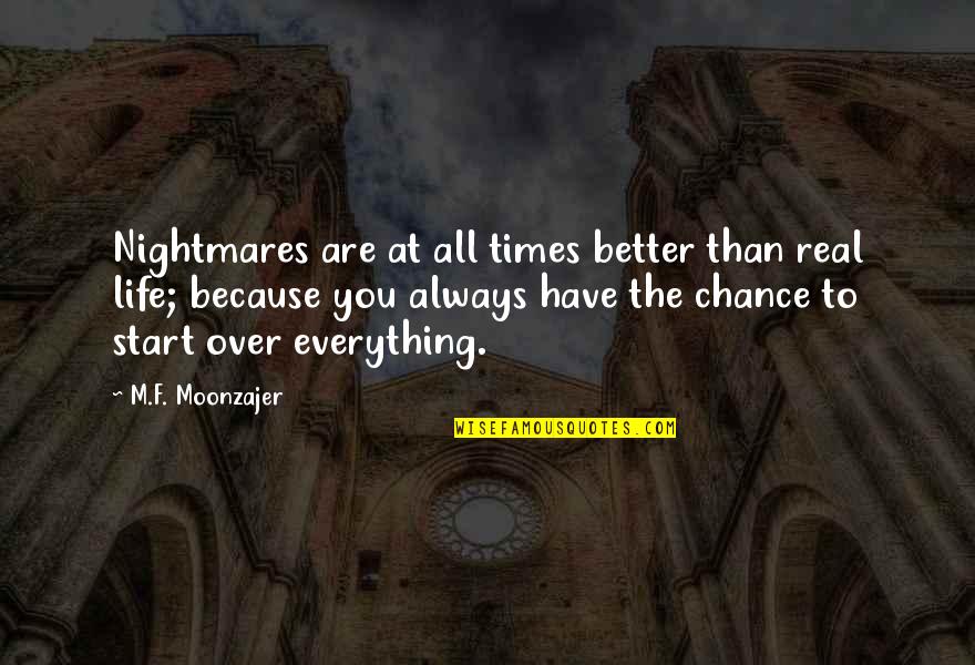 Over Everything Quotes By M.F. Moonzajer: Nightmares are at all times better than real