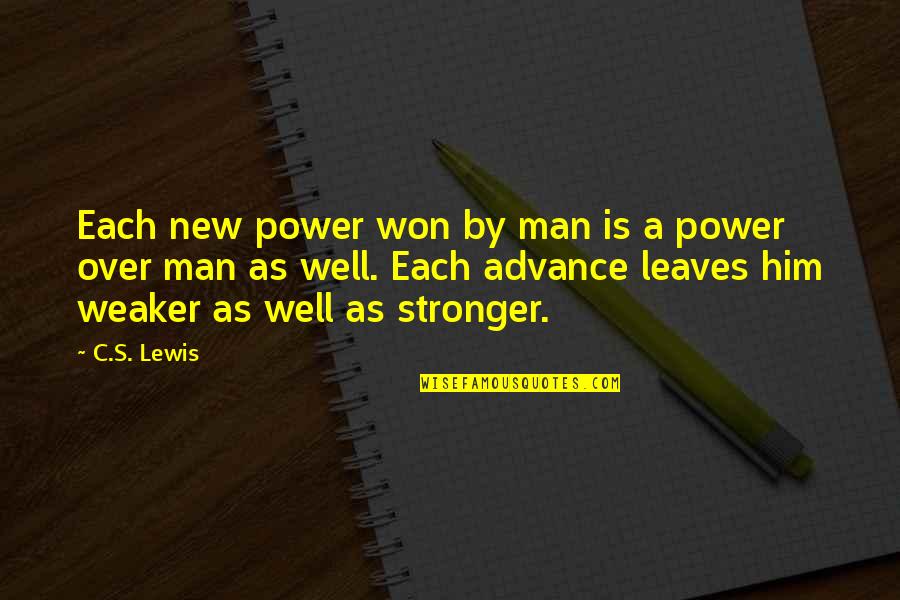 Over Him Quotes By C.S. Lewis: Each new power won by man is a