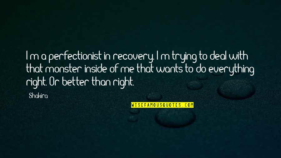 Over Perfectionist Quotes By Shakira: I'm a perfectionist in recovery. I'm trying to