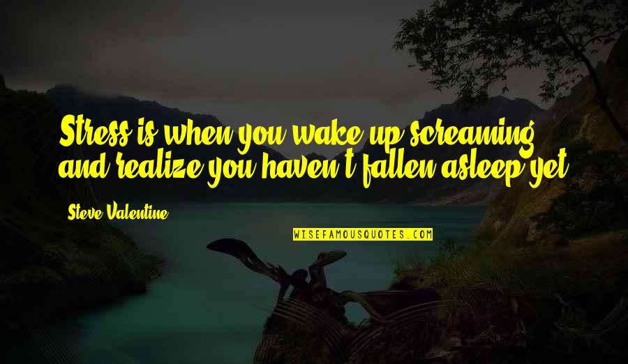 Over Stress Quotes By Steve Valentine: Stress is when you wake up screaming and