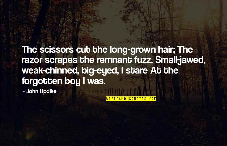 Overscaled Quotes By John Updike: The scissors cut the long-grown hair; The razor Overscaled Quotes By John Updike: The scissors cut the long-grown hair; The razor